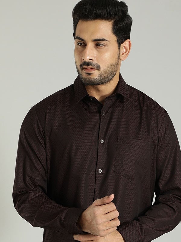 Indian Terrain Men's Slim Fit Full Sleeve All Over Print Dark Brown Shirt